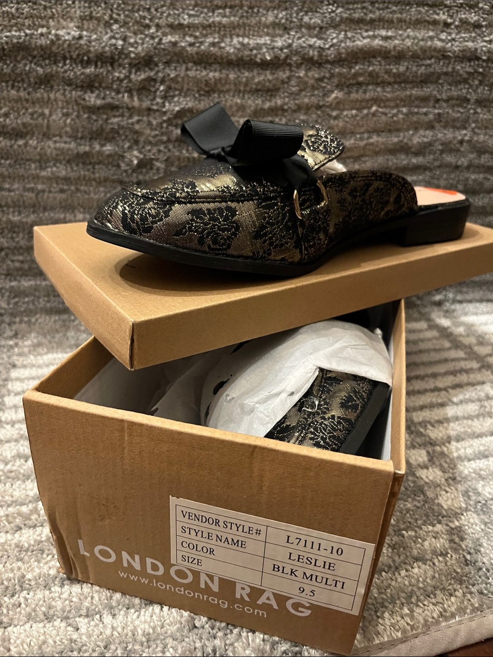 Black Multi Floral Brocade Mule - Leslie